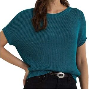 New Ralph Lauren rib-knit short sleeve sweater Turquoise sky-NWT-size 2X